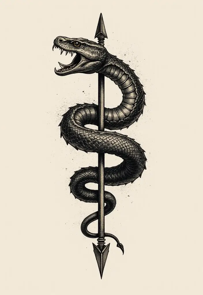 30 Geometric Snake Tattoo Ideas with Unique Patterns - 23. Snake with an Arrow