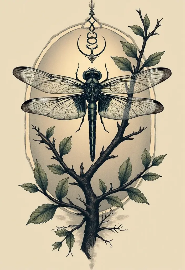 30 Infinity Dragonfly Tattoo Designs with Meaning - 23. Mystical Dragonfly in the Forest