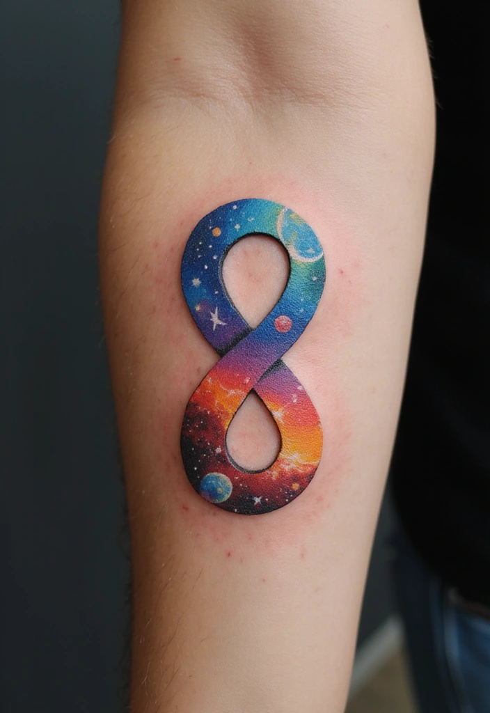 30 Infinity Friendship Tattoo Ideas for Everlasting Bonds - 23. Infinity with a Planet