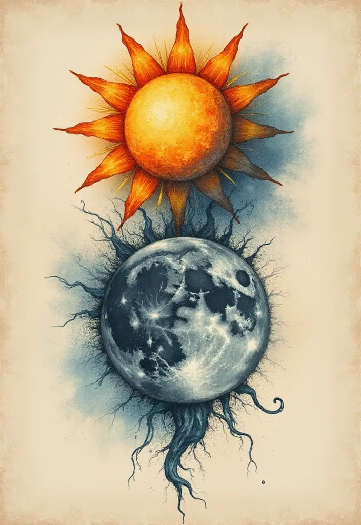 30 Japanese Sleeve Tattoo Designs for Bold Ink Lovers - 23. Radiant Sun and Moon
