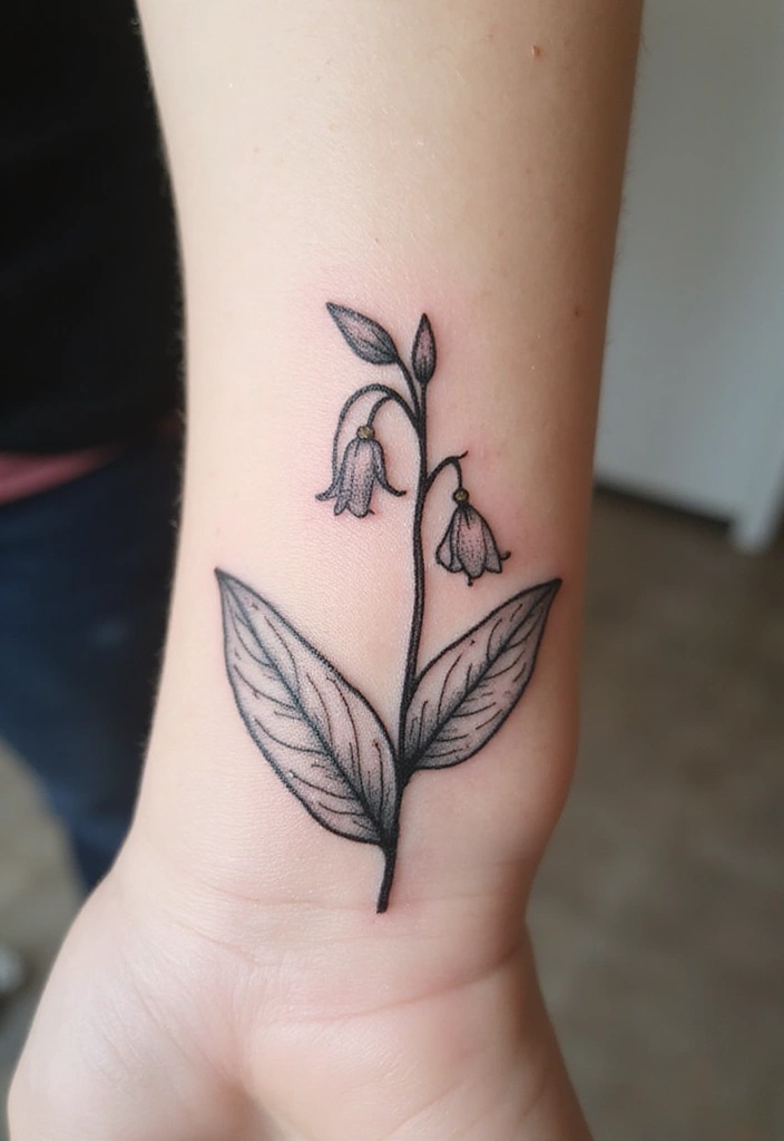 30 Lily of the Valley Tattoo Meaning and Design Ideas - 23. The Simple Elegance of Black Ink