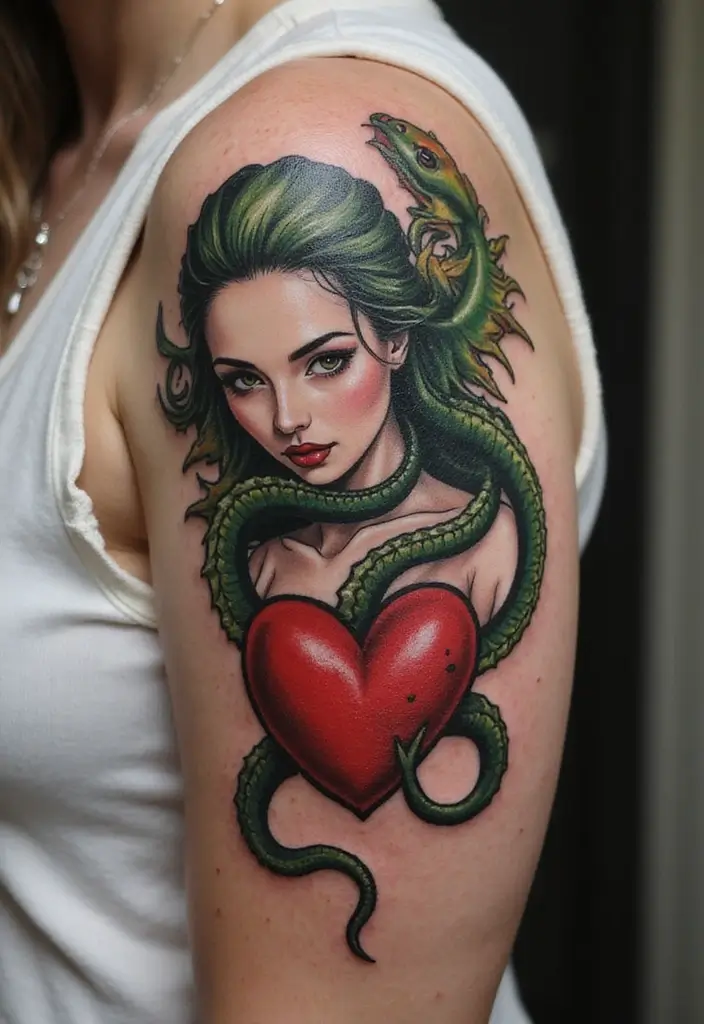 30 Medusa Tattoos for Females with Bold and Fierce Symbolism - 23. Medusa’s Heart