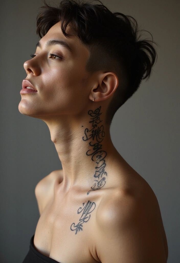 30 Neck Tattoo Fonts That Stand Out - 23. Symbolic Lettering