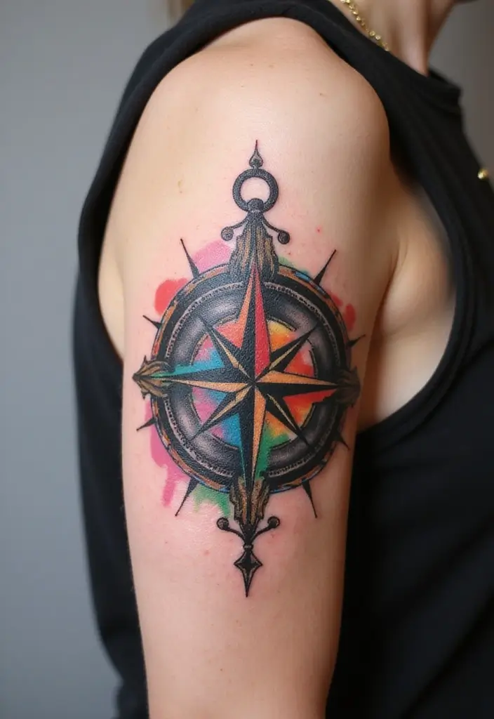 30 Rainbow Tattoos That Symbolize Hope and Diversity - 23. Rainbow Compass Tattoo
