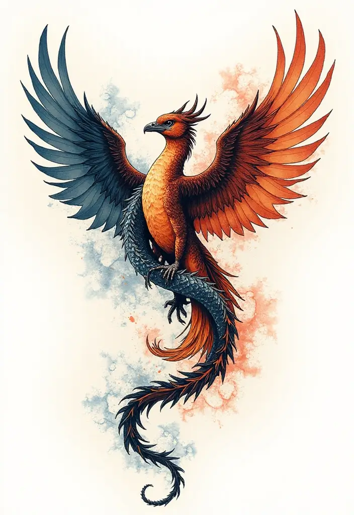 30 Rise of the Phoenix Tattoos That Symbolize Rebirth - 23. Phoenix and Dragon Combination