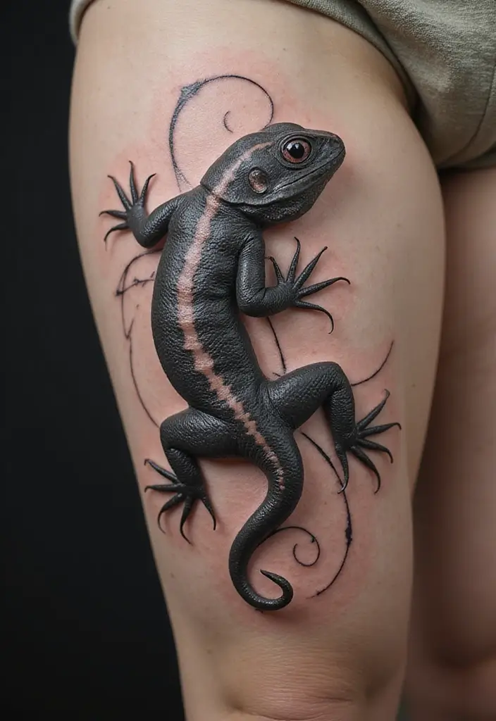30 Small Lizard Tattoo Designs That Look Unique - 23. Lizard with Abstract Lines