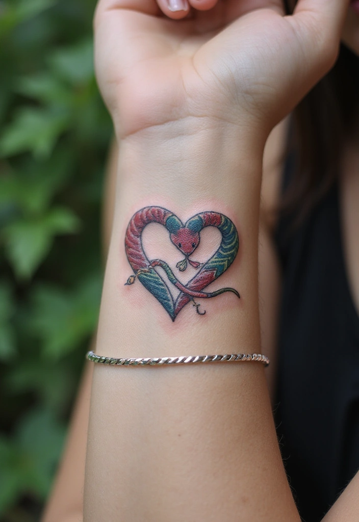 30 Snake Body Tattoo Designs That Look Striking - 23. Snake in a Heart