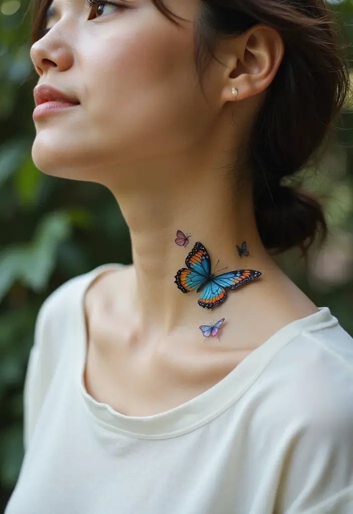 30 Spiritual Neck Tattoos with Deep Symbolism - 23. The Butterfly