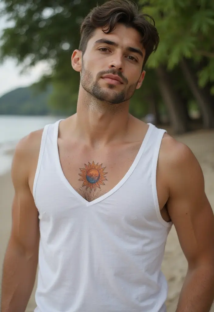 30 Sun Tattoo Men Ideas for Radiant Energy - 23. Sun and Lotus Tattoo