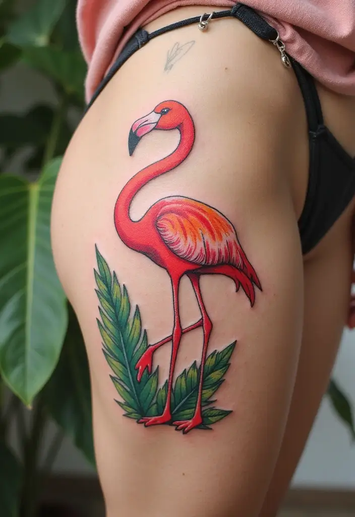 30 Symbolic Bird Tattoos with Powerful Messages - 23. The Vibrant Flamingo