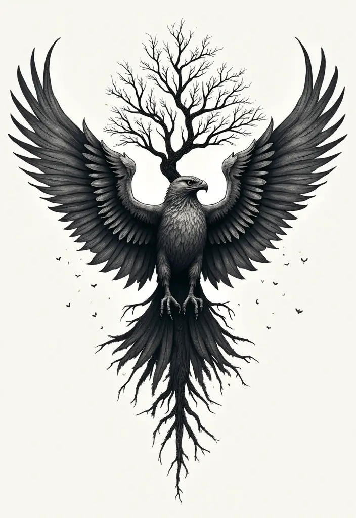 30 Hawk Tattoo Designs That Represent Vision and Strength - 23. Hawk and Tree of Life
