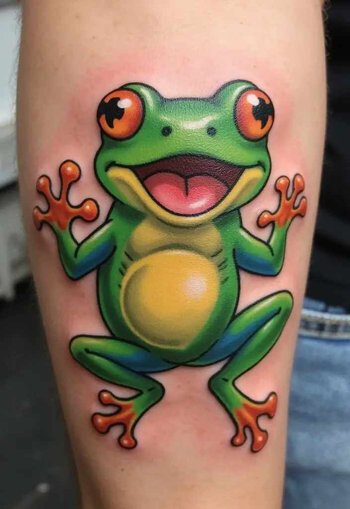 30 Tree Frog Tattoos with Playful and Unique Vibes - 23. Happy Tree Frog Tattoo