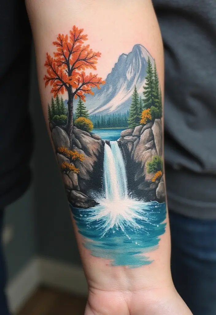 30 Waterfall Tattoos That Flow with Beauty - 23. Waterfall Inkscape