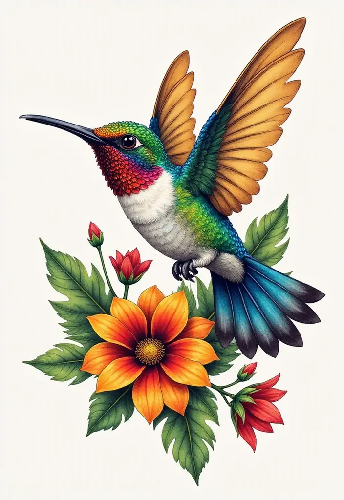 30 3D Hummingbird Tattoos That Feel Lifelike - 24. The Fusion of Colors