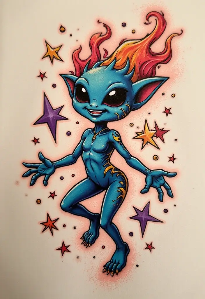 30 Alien Tattoo Meaning and Out-of-This-World Designs - 24. The Dancing Alien