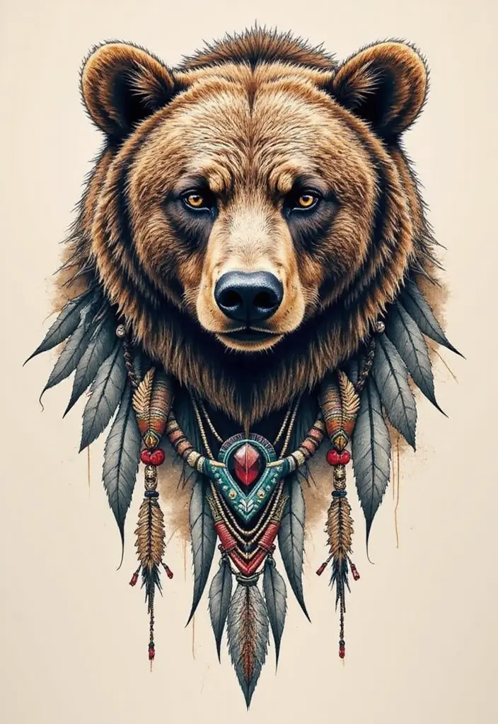 30 Bear Shoulder Tattoo Inspirations with Power and Strength - 24. Bear and Native American Symbols