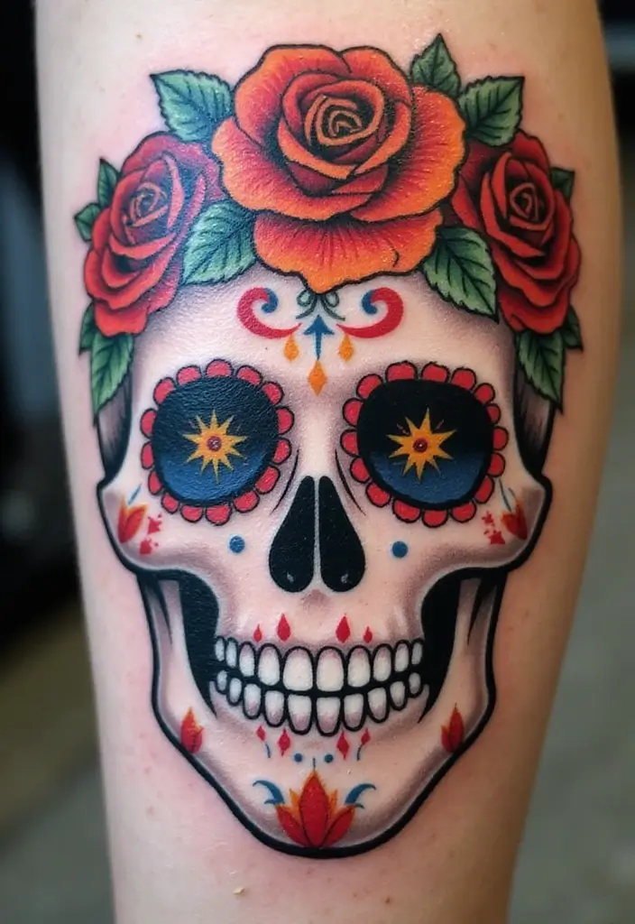 30 Candy Skull Tattoo Meaning and Creative Designs - 24. Candy Skull Tattoos and Empowerment