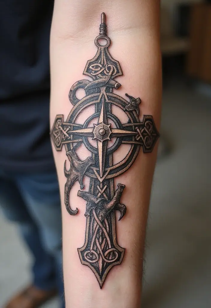 30 Celtic Cross Tattoos with Deep Spiritual Significance - 24. Celtic Cross with a Compass