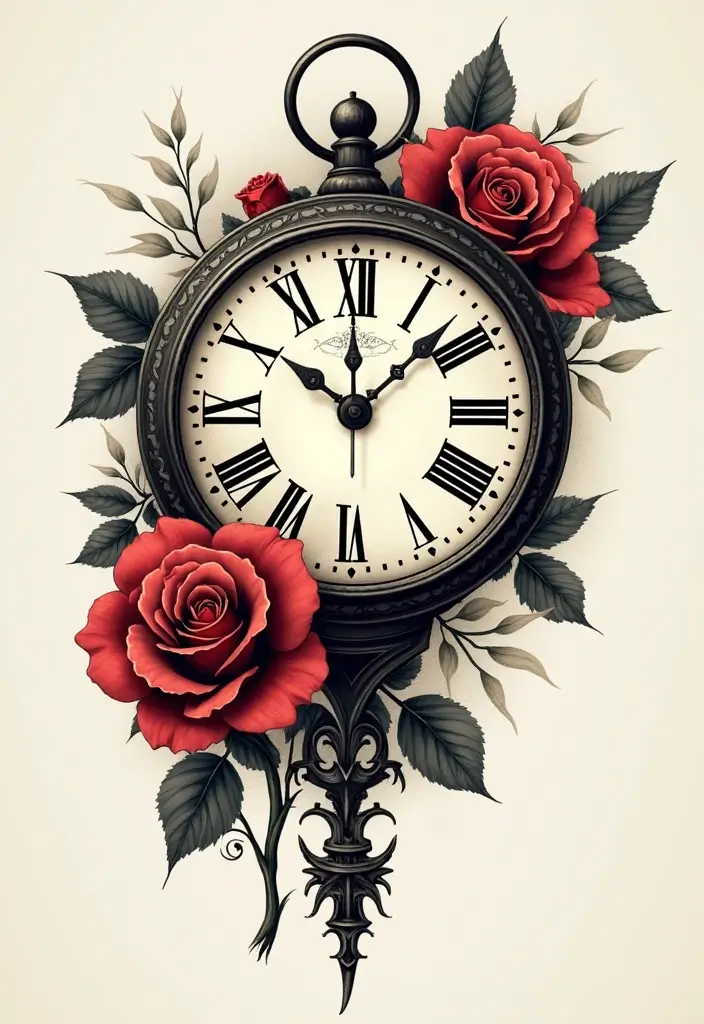 30 Clock and Rose Tattoos That Symbolize Time and Love - 24. Clock and Rose Tattoo Meaning