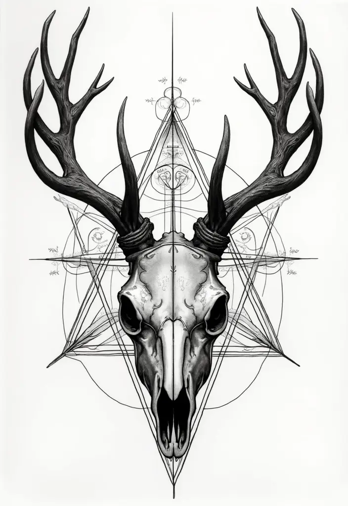 30 Deer Skull Tattoos That Capture Rustic Strength - 24. Sacred Geometry