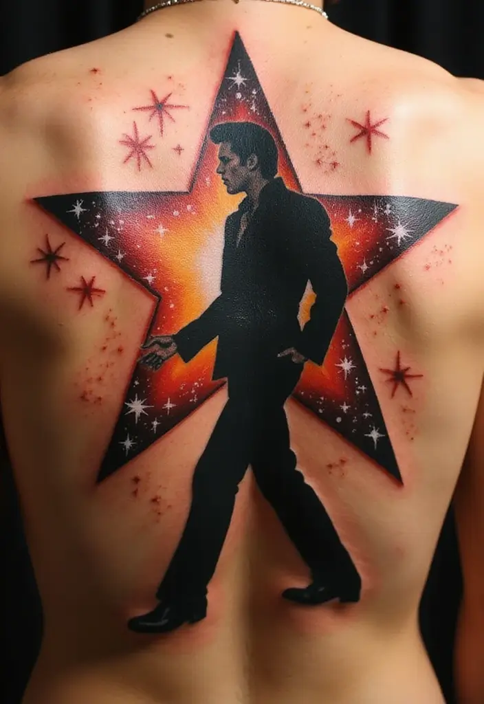 30 Elvis Silhouette Tattoo Ideas for Rock Legends - 24. Elvis with a Star