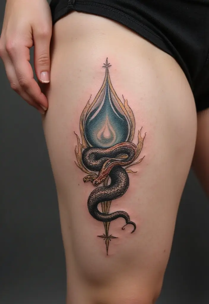 30 Empty Teardrop Tattoo Meaning and Design Ideas - 25. Teardrop with a Snake