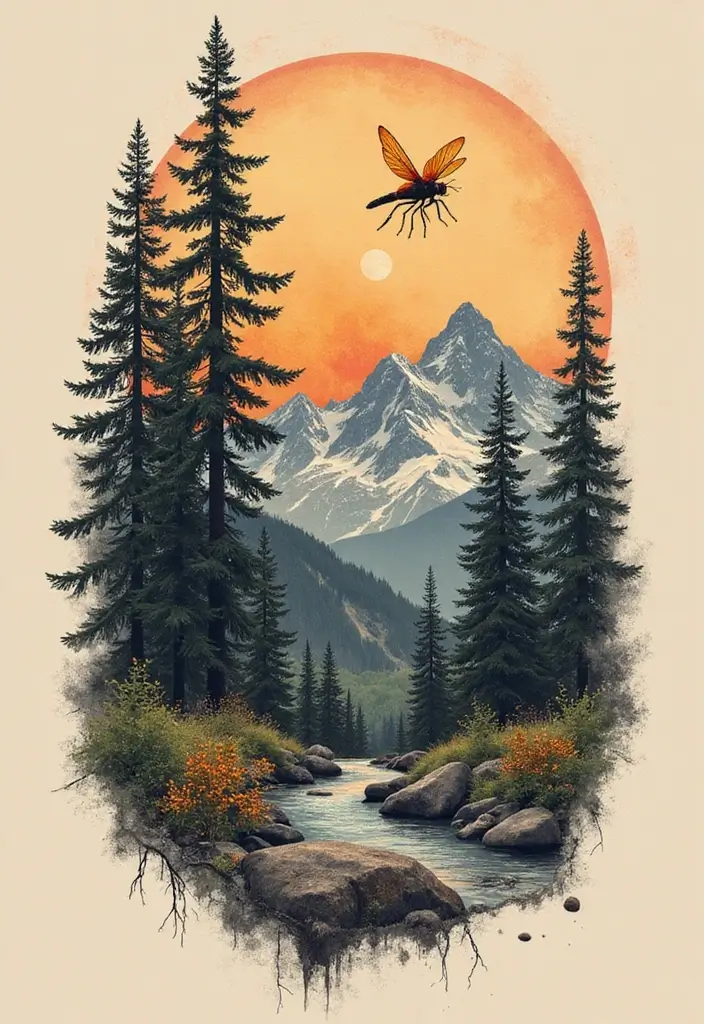 30 Firefly Tattoo Designs That Glow with Meaning - 24. Firefly and Landscape
