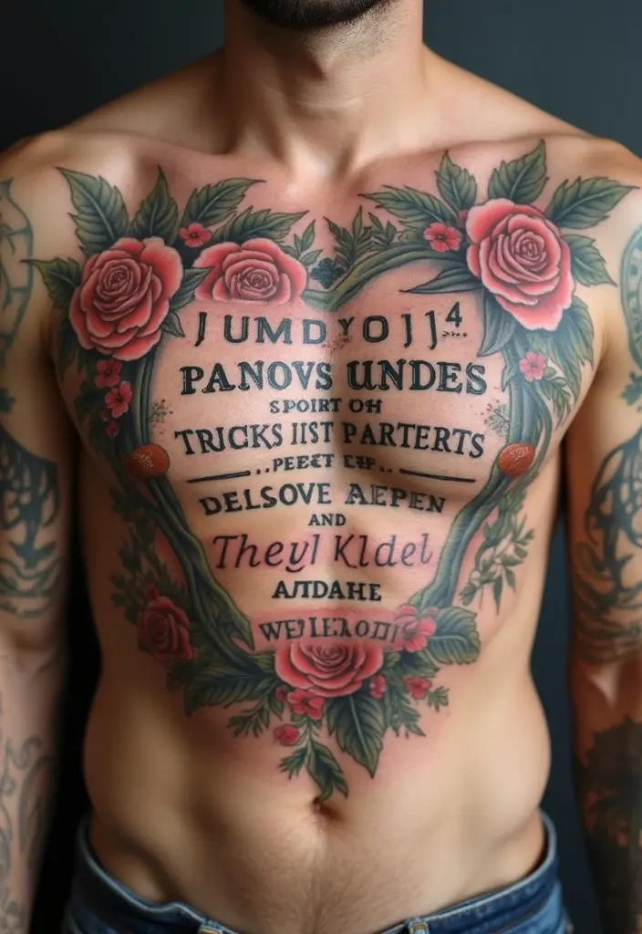 30 Full Chest Tattoos for Men with Powerful Visual Impact - 24. Personal Mantras