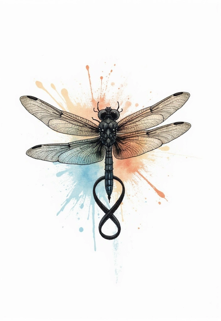 30 Infinity Dragonfly Tattoo Designs with Meaning - 24. Colorful Sketched Infinity Dragonfly