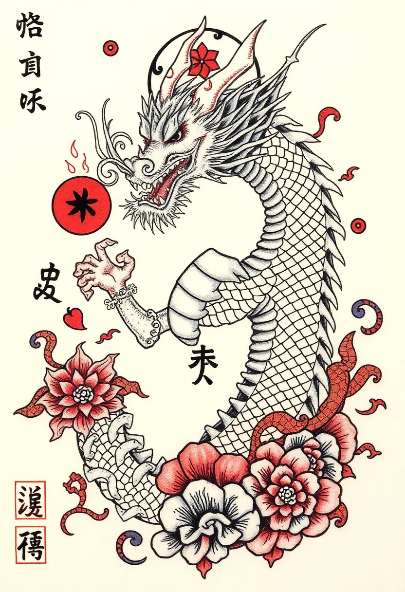30 Japanese Dragon Tattoos That Showcase Power and Elegance - 24. The Dragon and the Shinto Symbols: Spirituality and Belief