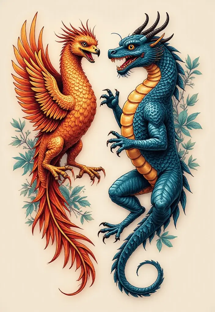 30 Japanese Sleeve Tattoo Designs for Bold Ink Lovers - 24. Breathtaking Phoenix and Dragon