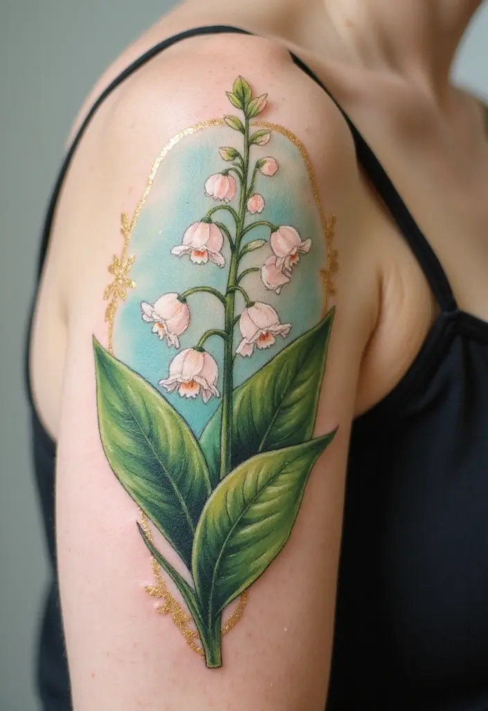 30 Lily of the Valley Tattoo Meaning and Design Ideas - 24. A Touch of Gold