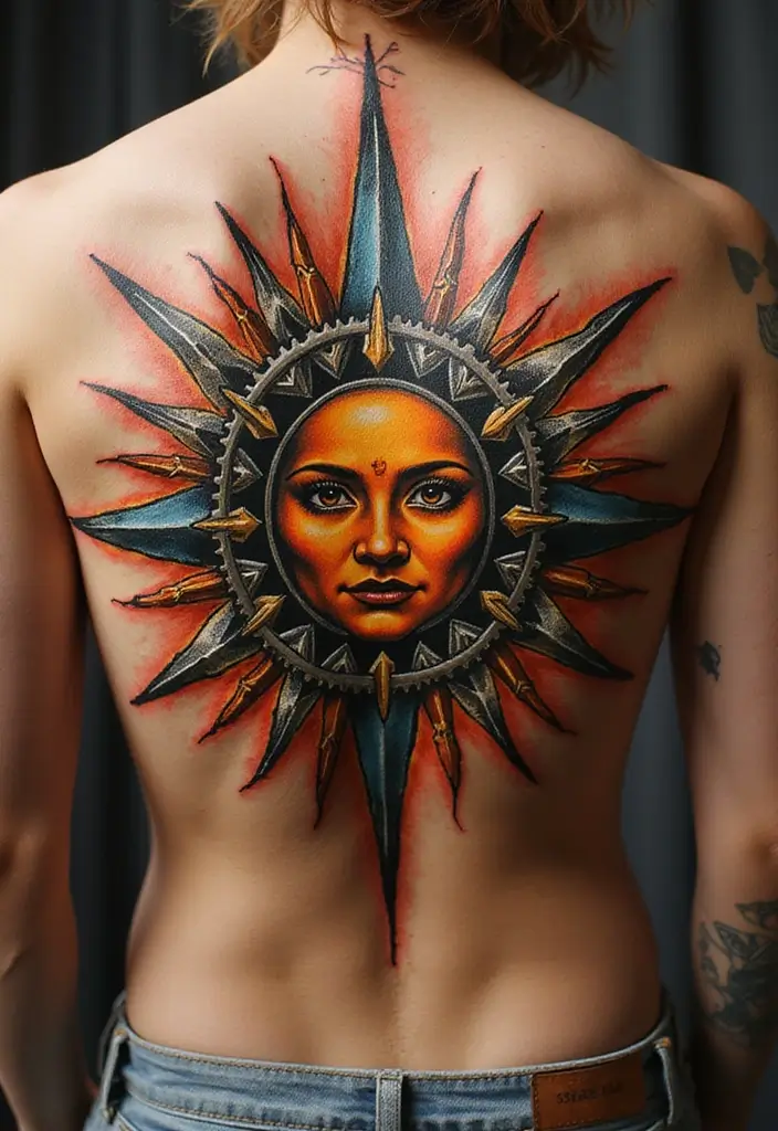 30 Futuristic Mech Tattoo Inspirations for Sci-Fi Fans - 24. Mech Sun Tattoo