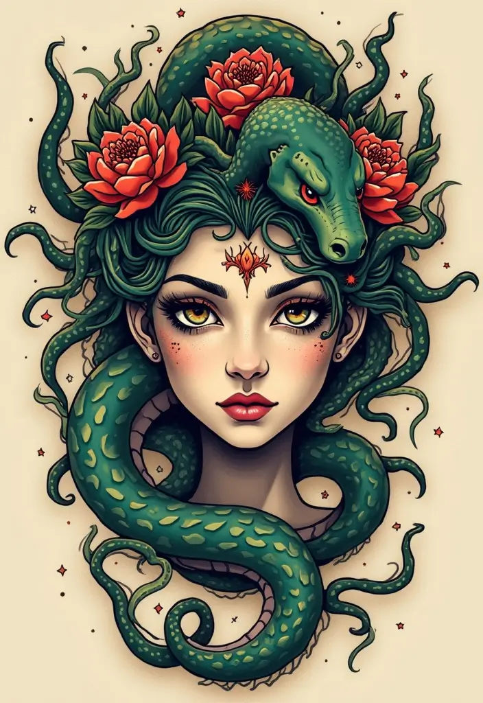 30 Medusa Tattoos for Females with Bold and Fierce Symbolism - 24. Medusa’s Dual Nature