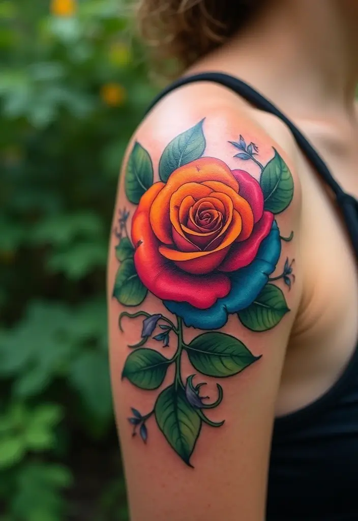 30 Rainbow Tattoo Ideas Full of Color and Meaning - 24. Rainbow Rose Tattoo