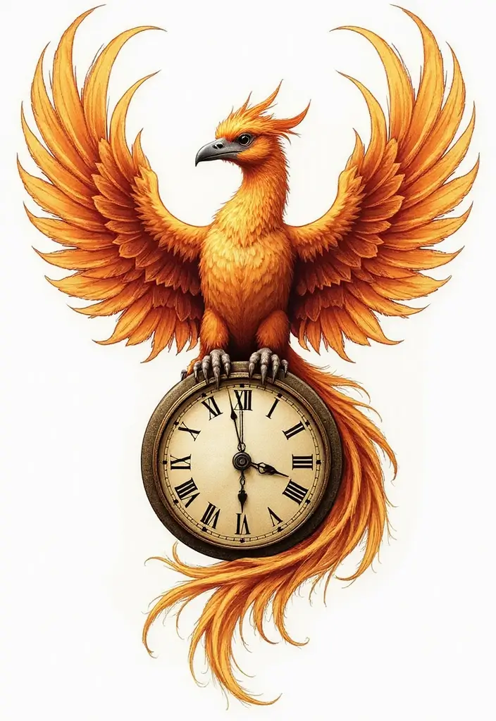 30 Rise of the Phoenix Tattoos That Symbolize Rebirth - 24. Phoenix and Clock Tattoo