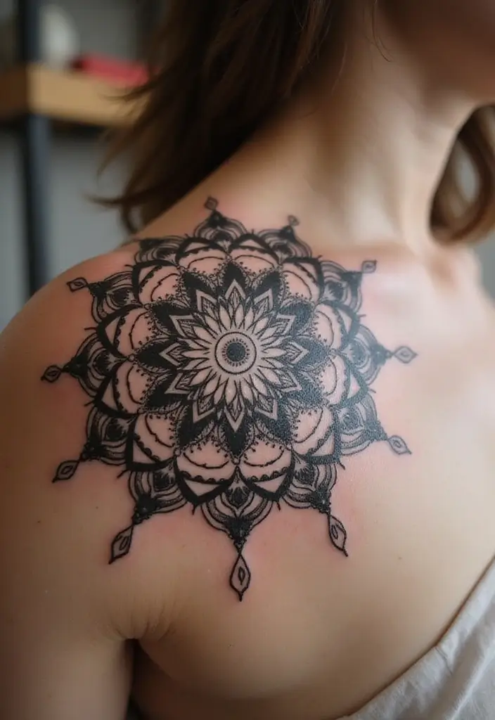 30 Shoulder and Back Tattoos for Guys with Masculine Energy - 24. The Mandala