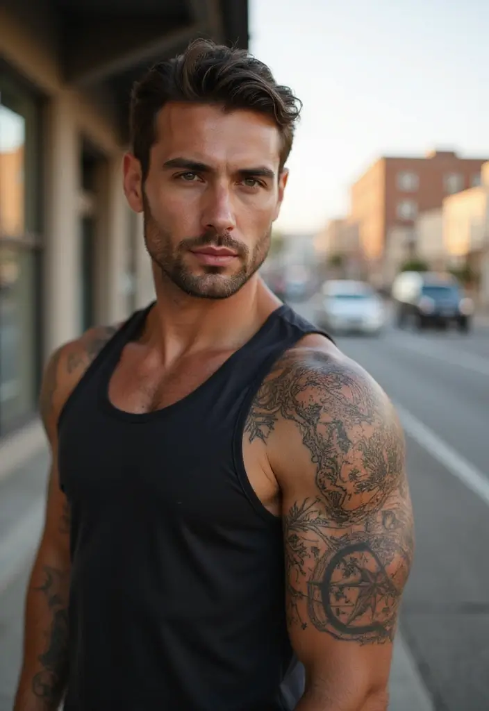 30 Shoulder Tattoos for Men with Meaningful Designs - 24. Road Map: Life’s Journey