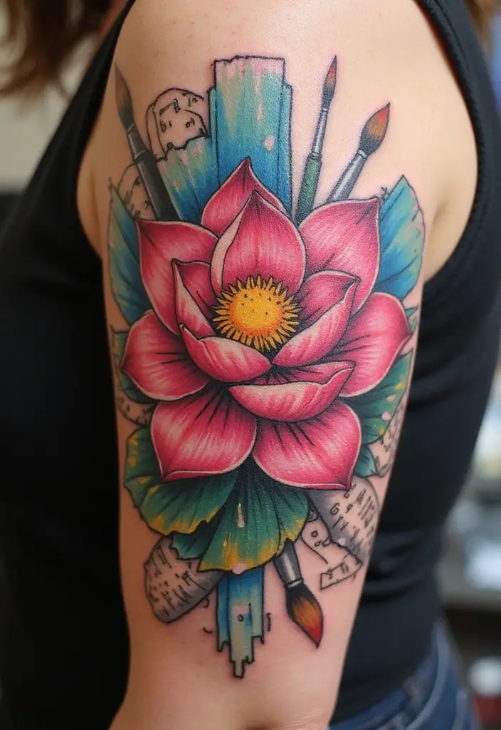 30 Strength Lotus Flower Tattoo Meaning and Designs - 24. Creativity: Inspiration from the Heart