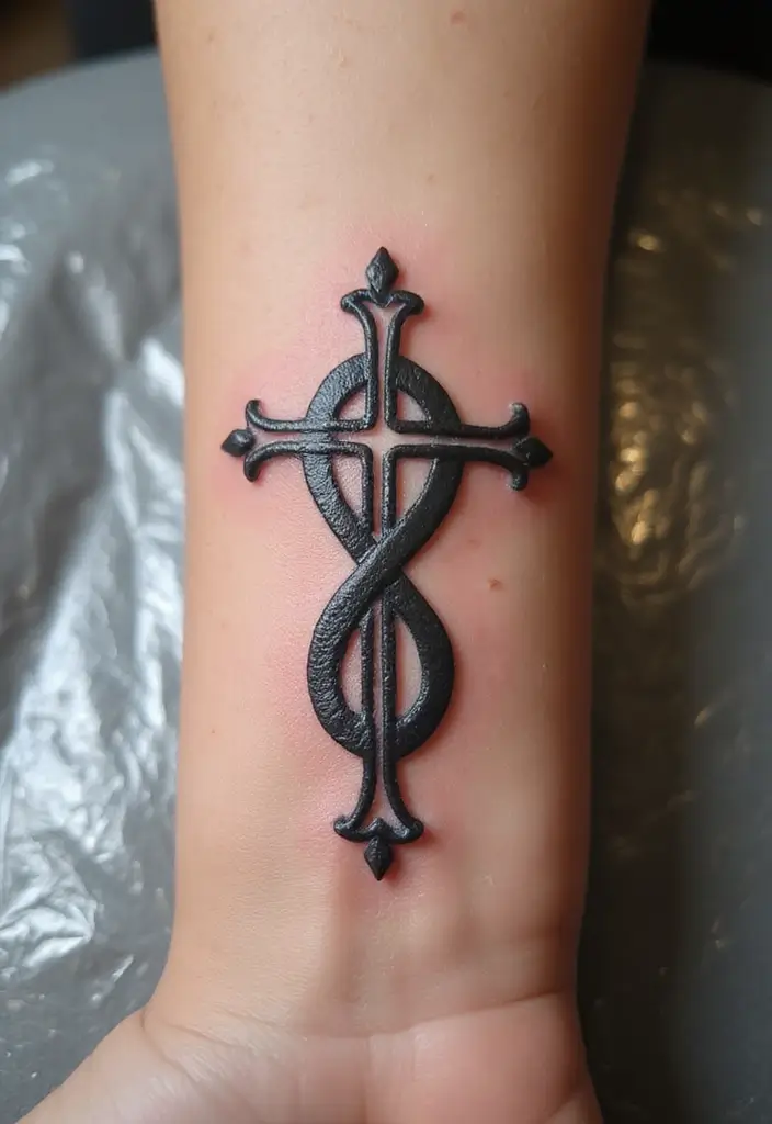 30 Tattoo Cross 3D Designs That Look Realistic - 24. Cross and Infinity Symbol
