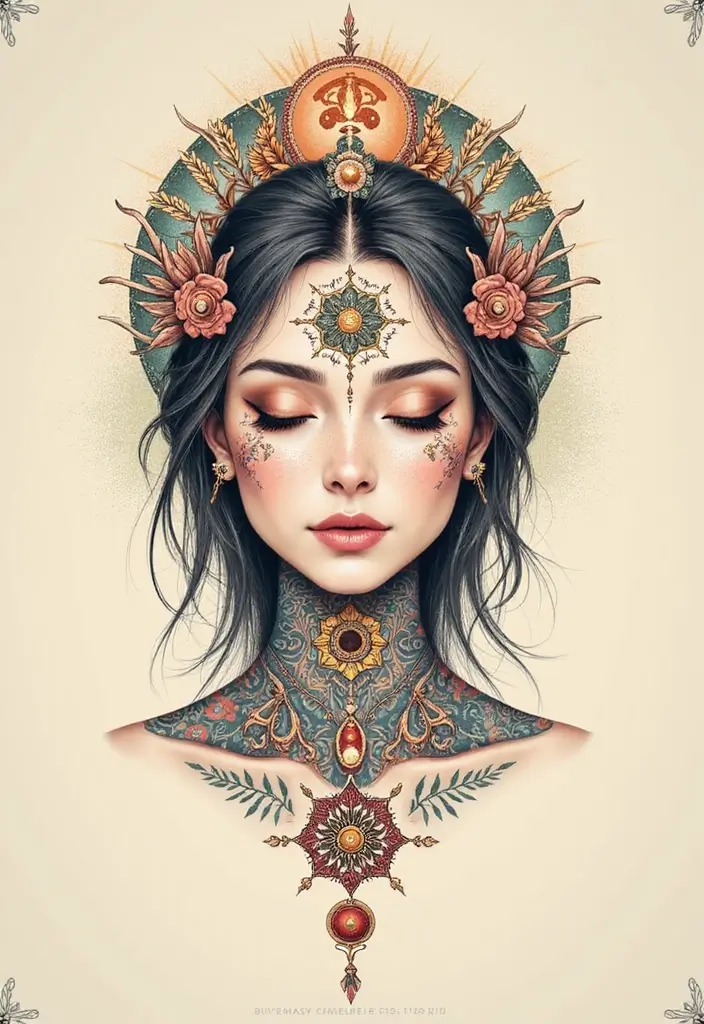 30 Bold Tattoo Head Designs That Stand Out - 24. Spiritual Symbols
