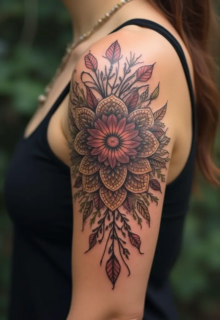 30 Upper Arm Tattoo Ideas for Bold Placement Choices - 24. Nature Mandalas