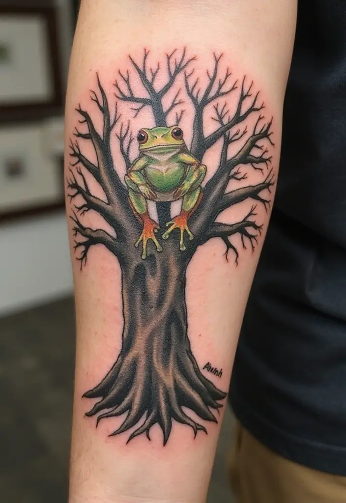 30 Tree Frog Tattoos with Playful and Unique Vibes - 24. Tree Frog with a Quote