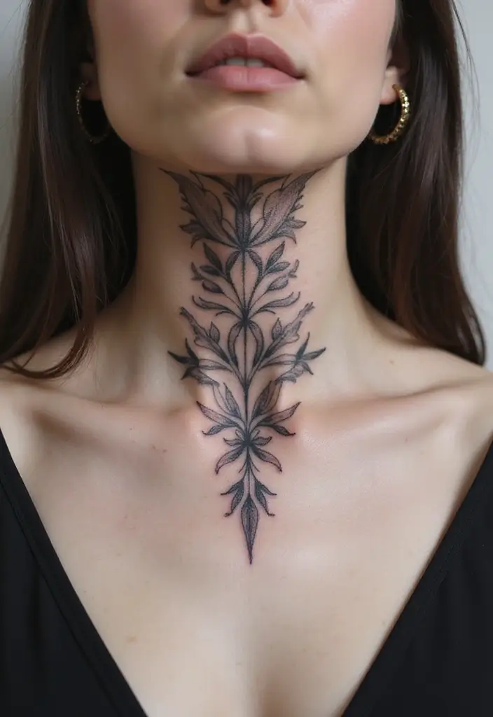 30 Women's Throat Tattoos That Are Edgy and Elegant - 24. Minimal Color Palette