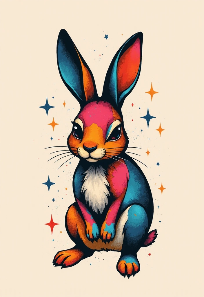 30 American Traditional Rabbit Tattoo Inspirations - 25. Abstract Rabbit