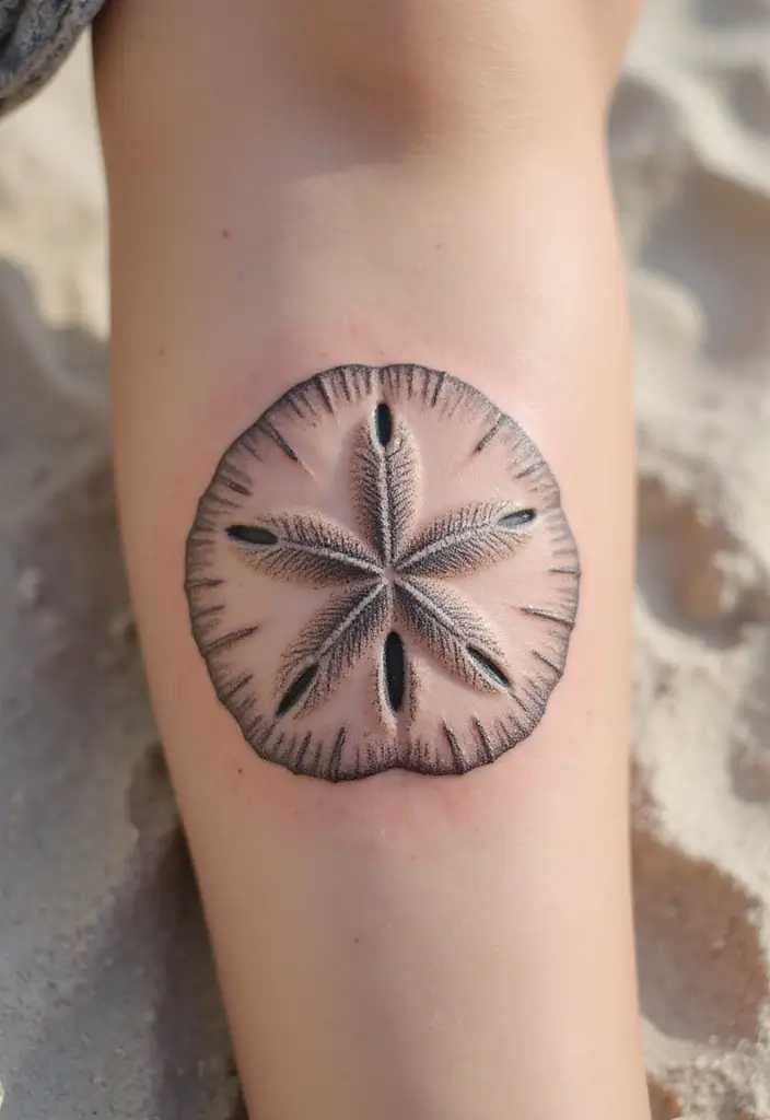 30 Beach Tattoos for Guys with Laid-Back and Cool Vibes - 25. Sand Dollar