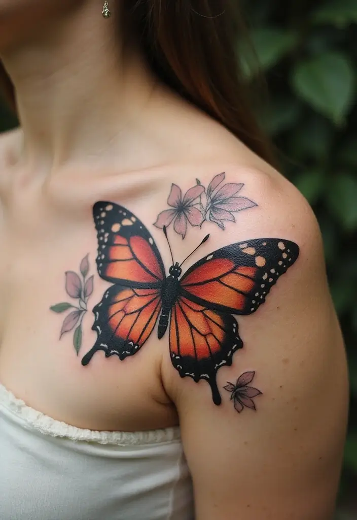 30 Butterfly Tattoos on Shoulder for Graceful Inspiration - 25. Vintage Floral Butterflies