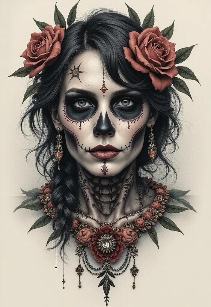 30 Calavera Tattoo Inspirations for Day of the Dead - 25. Gothic Influences
