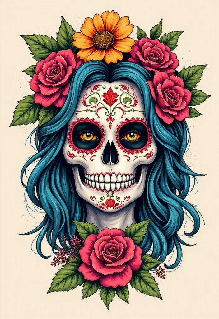30 Candy Skull Tattoo Meaning and Creative Designs - 25. Candy Skull Tattoos and the Power of Feminine Energy