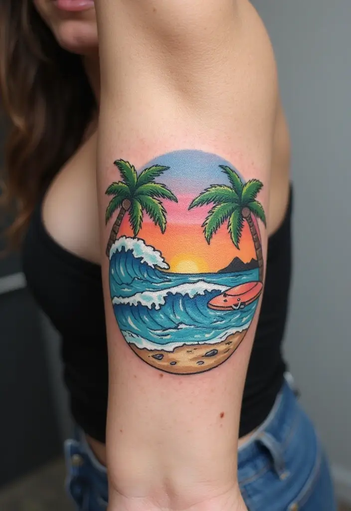 30 Cartoon Tattoo Ideas That Are Fun and Creative - 25. Scenic Cartoon Landscapes